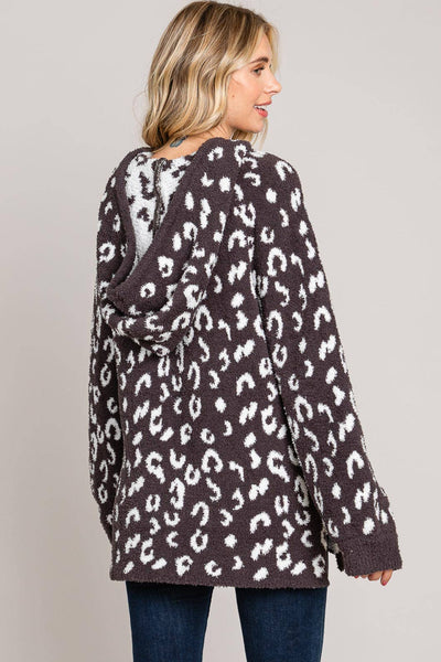 Leopard Hoodie Cardigan in Charcoal