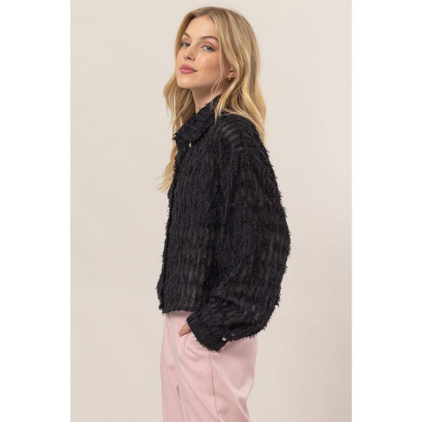 Fuzzy Button Down Blouse with Crystal Buttons