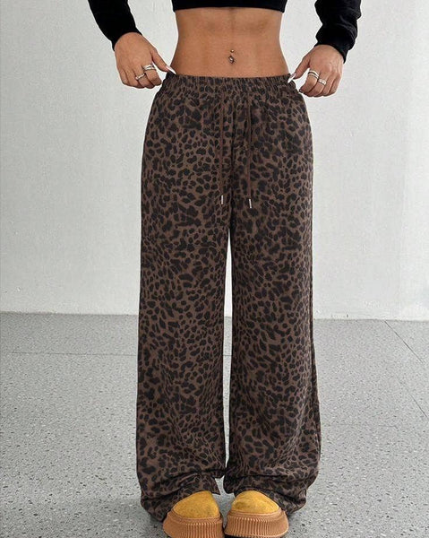 Drawstring Leopard Print Wide-Leg Pants