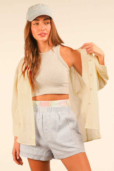 PLUS SIZE Dolman Sleeve Button Down Gauze Shirt