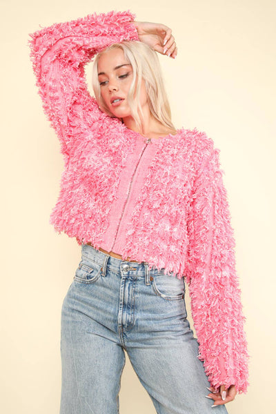 Soft Shaggy Yarn Knit Sweater Jacket