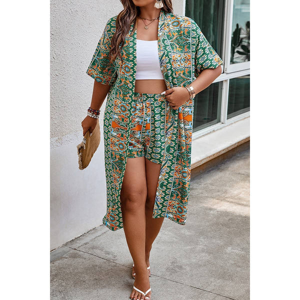 Plus Size Two Pieces Printed Elastic Waist Sets