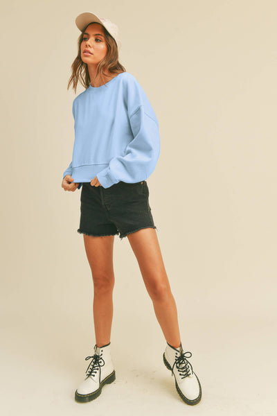 Comfort Cropped Crewneck in Baby Blue