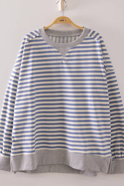 Stripe Oversized Knit Top in Denim/Cream