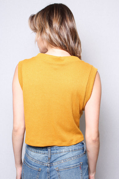 Ribbed Front Sweater Vest in Mustard