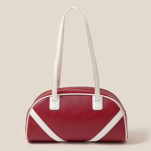 Retro Stripe Accent Faux Leather Handbag