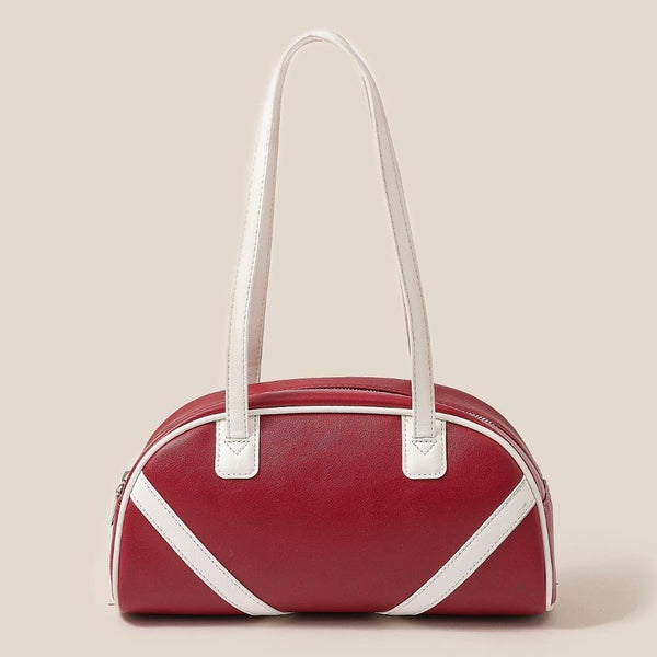 Retro Stripe Accent Faux Leather Handbag