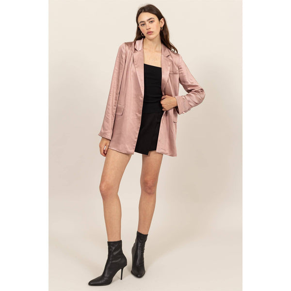 Oversized Satin Blazer in Mauve