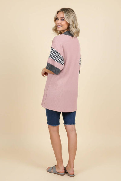 Mandarin Collar Gingham Top in Mauve
