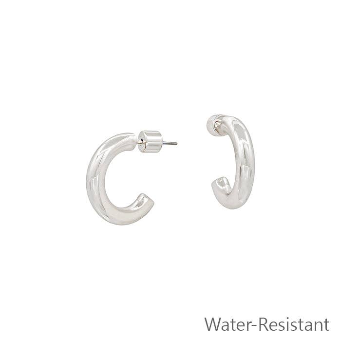 Water Resistant .75" Simple Silver Hoop Earring