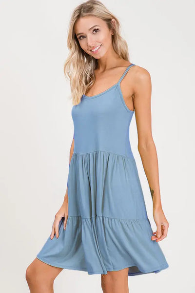 Tank Dress with Laced Up Back in Denim