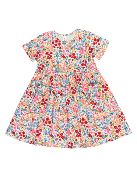 Spring Pattern Little Girls Pocket Dress in Multicolor Floral