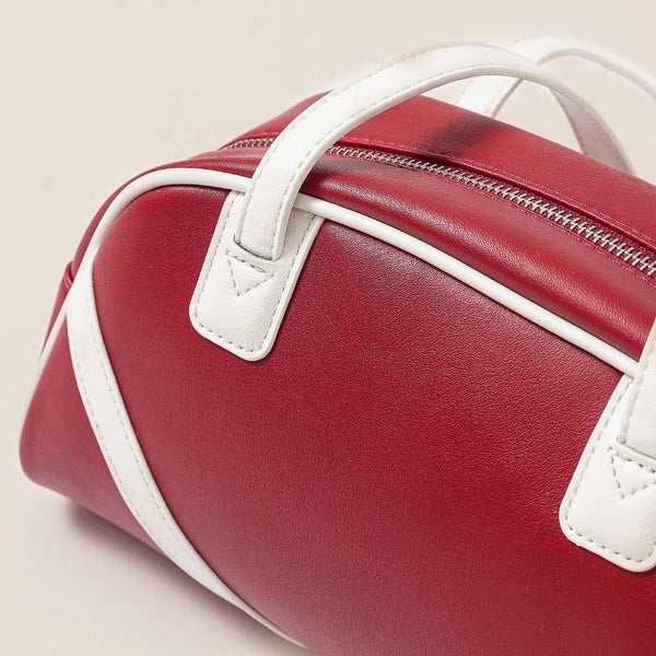 Retro Stripe Accent Faux Leather Handbag