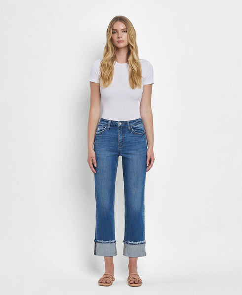 High Rise Cuffed Straight Jeans by Flying Monkey