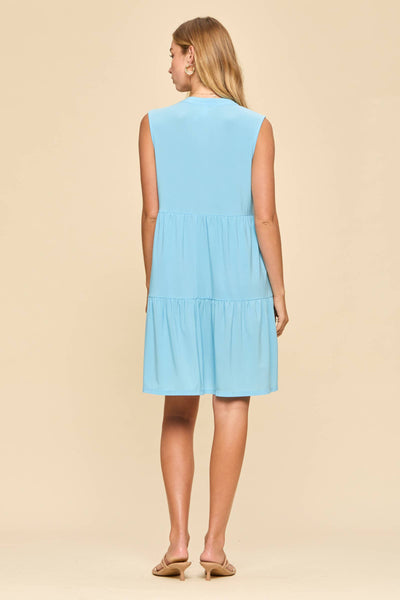 Wrinkle-Free Tiered Dress in Blue Crush