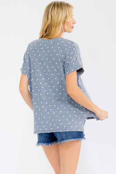 Polka Dot Banded Short Sleeve Top in Navy/White