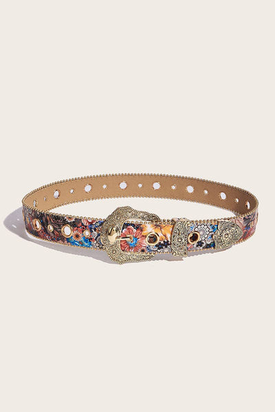 Floral Print Ornate Metal Belt