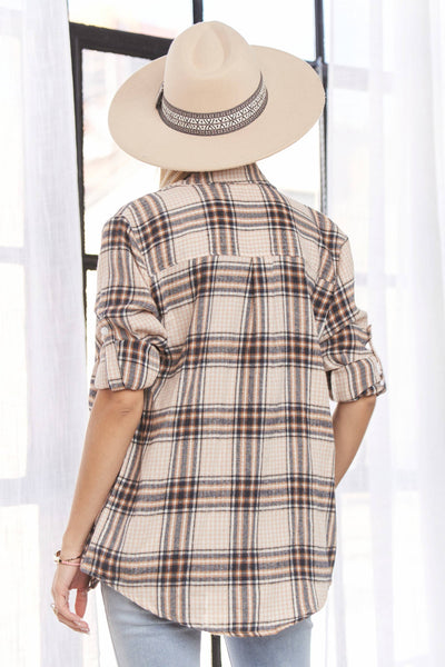 Plaid Button in Beige