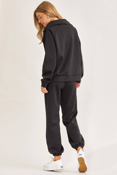 Quarter Zip Pullover + Jogger Travel Set in Black