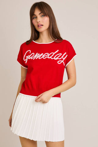 Gameday Glitter Short Sleeve Sweater in Red