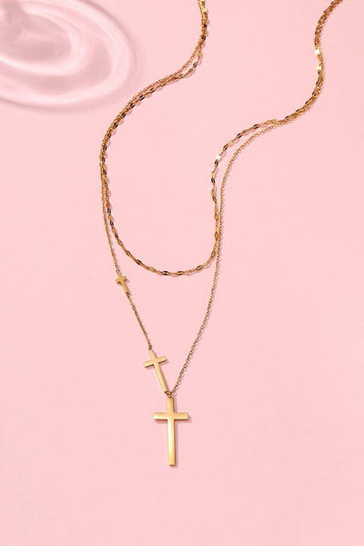 Layered Cross Necklace in Gold