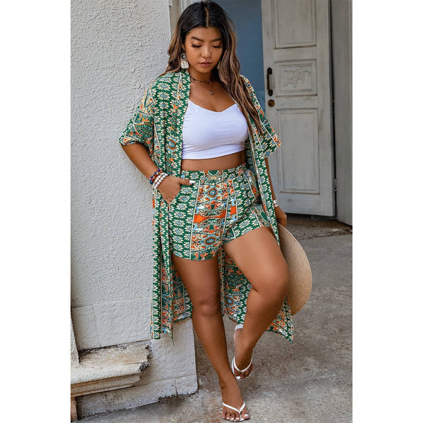 Plus Size Two Pieces Printed Elastic Waist Sets