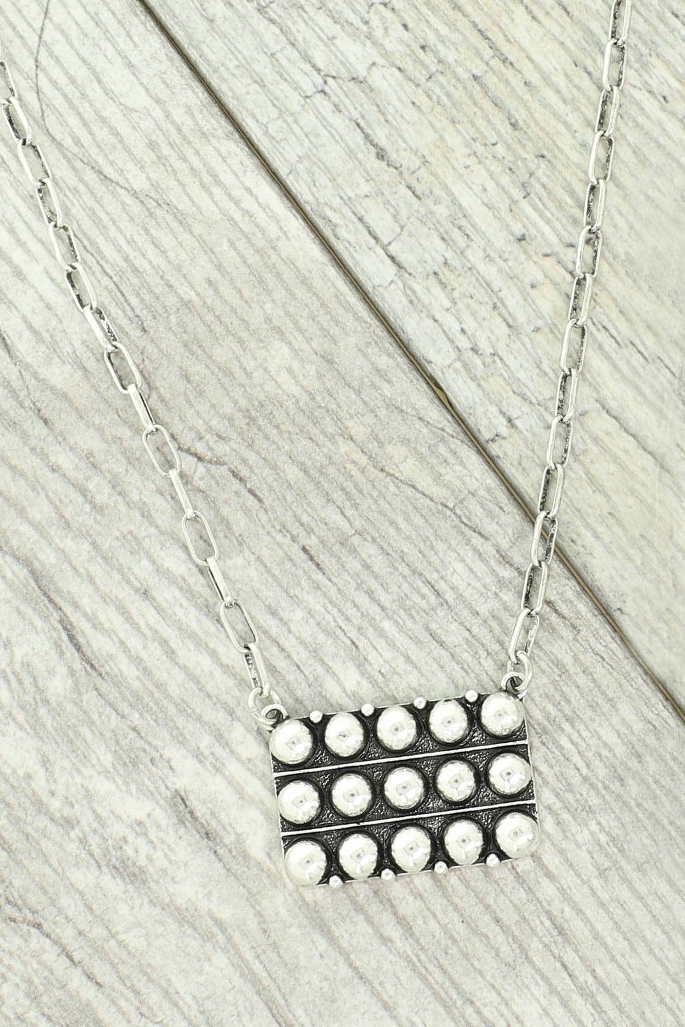 Western Bubble Pavé Rectangle Pendant Necklace