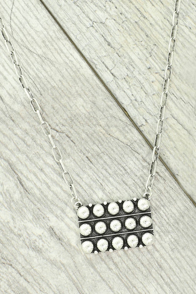 Western Bubble Pavé Rectangle Pendant Necklace