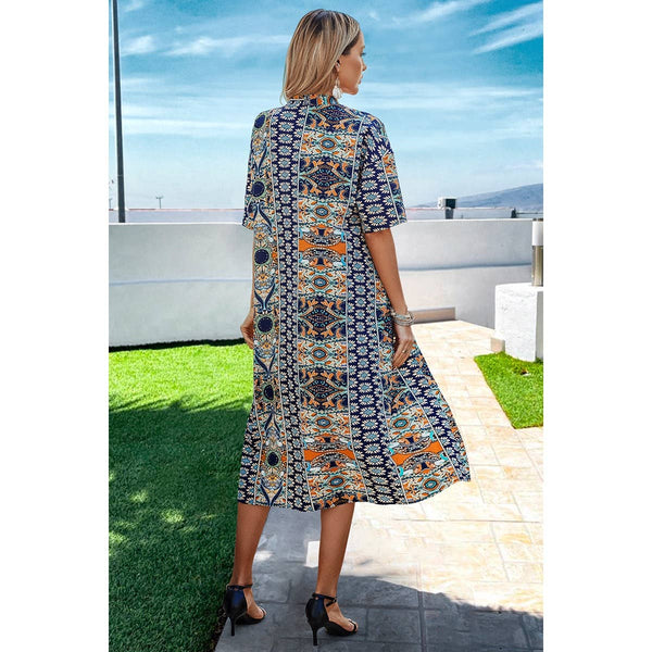 Allover Print Drop Shoulder Kimono And Shorts