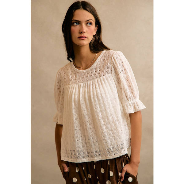 Crochet Knit Top in Ivory
