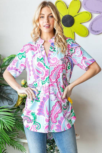 Mandarin Collar Paisley Top
