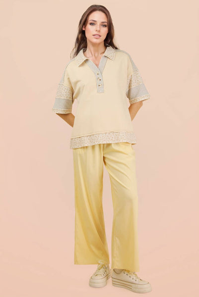 Oversized Half Button Down Collared Knit Top