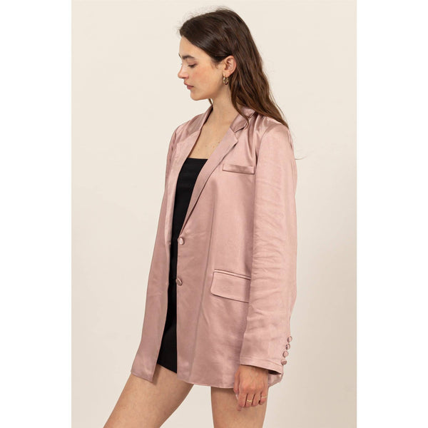 Oversized Satin Blazer in Mauve