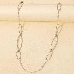 Hammered Ovals Long Chain Necklace in Silver