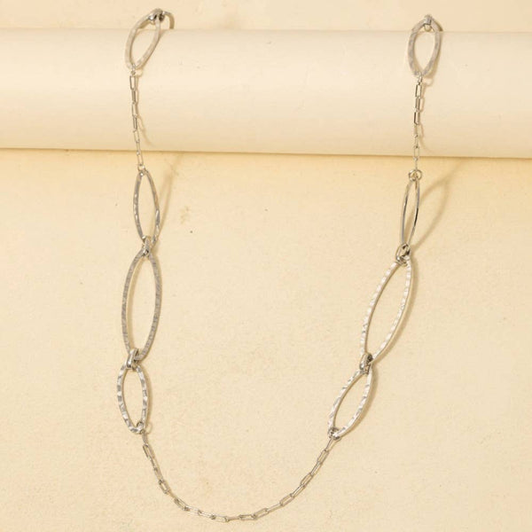 Hammered Ovals Long Chain Necklace in Silver