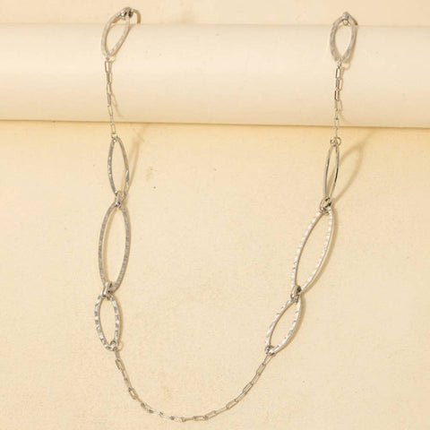 Hammered Ovals Long Chain Necklace in Silver