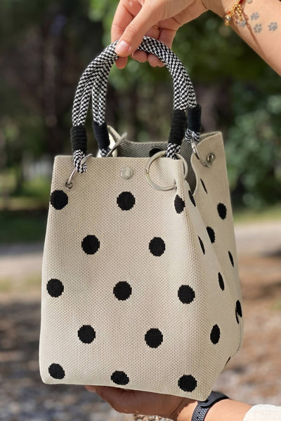 Polka Dot Print Rope Handle Tote Bag