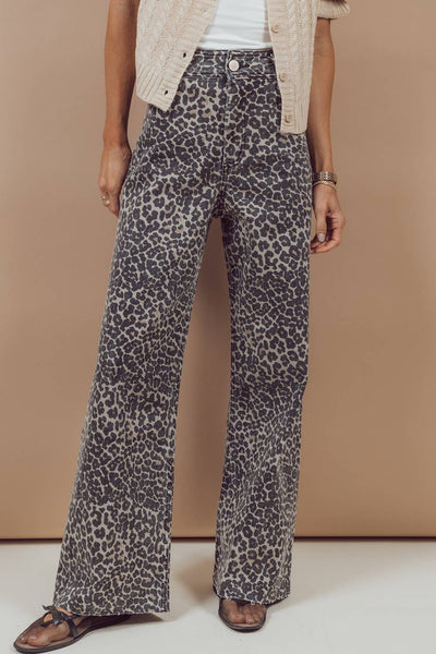 Leopard Wide Leg High Waist Jean in Black