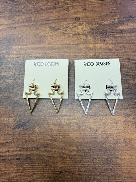 Edgy Sleek Matte Silver or Gold Arrowhead Earrings