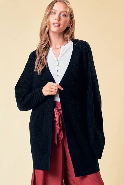 Slouchy Open Front Cardigan in Black