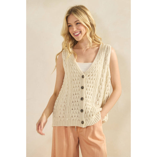 Fisherman Sweater Vest in Cream