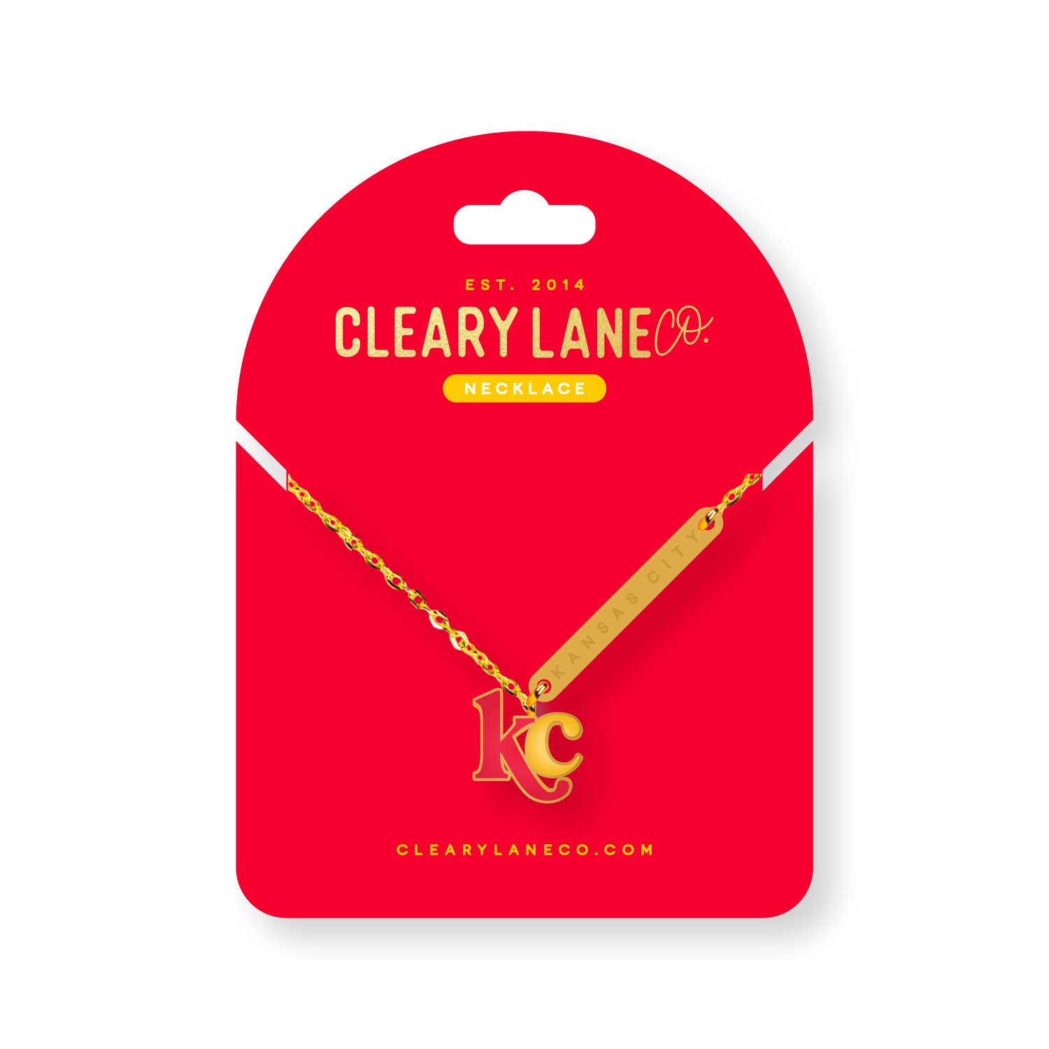 Kansas City Red & Yellow Letters Gold Enamel Necklace
