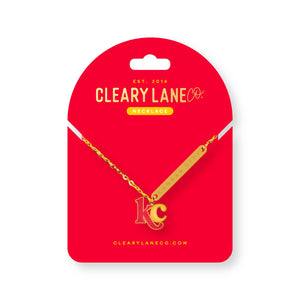 Kansas City Red & Yellow Letters Gold Enamel Necklace