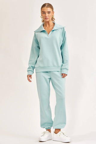 Quarter Zip Pullover + Jogger Modal Travel Set in Light Blue