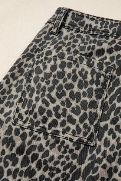 Leopard Wide Leg High Waist Jean in Black