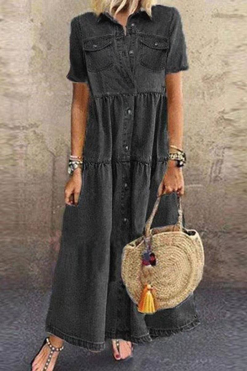 Denim Maxi Button Down in Black