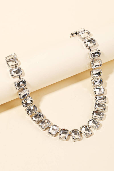 Rectangle Rhinestone Chain Statement Necklace