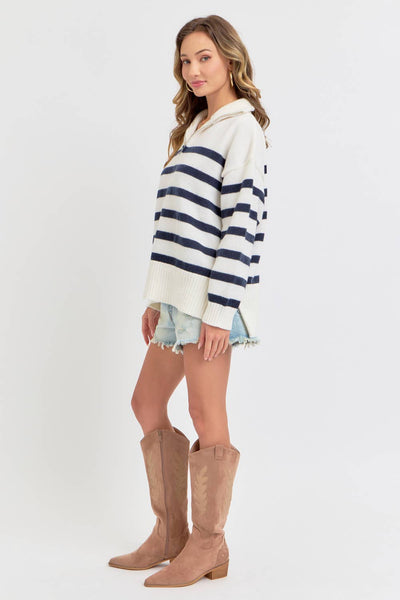 Striped Half Zip Oversized Sweater