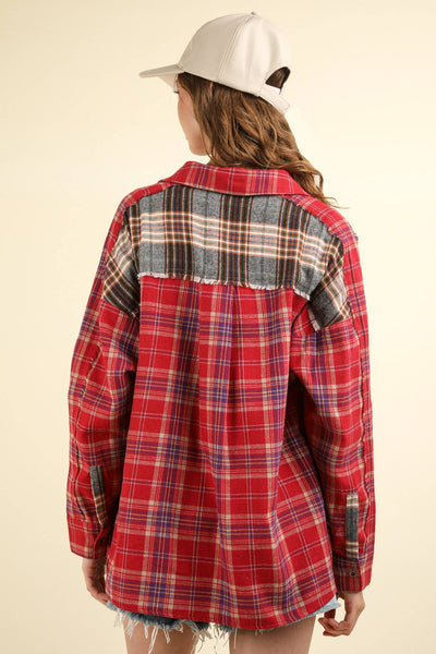 Contrast Plaid Detail Shirt in Red