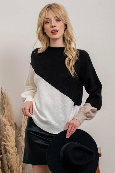 Diagonal Colorblock Sweater in Black
